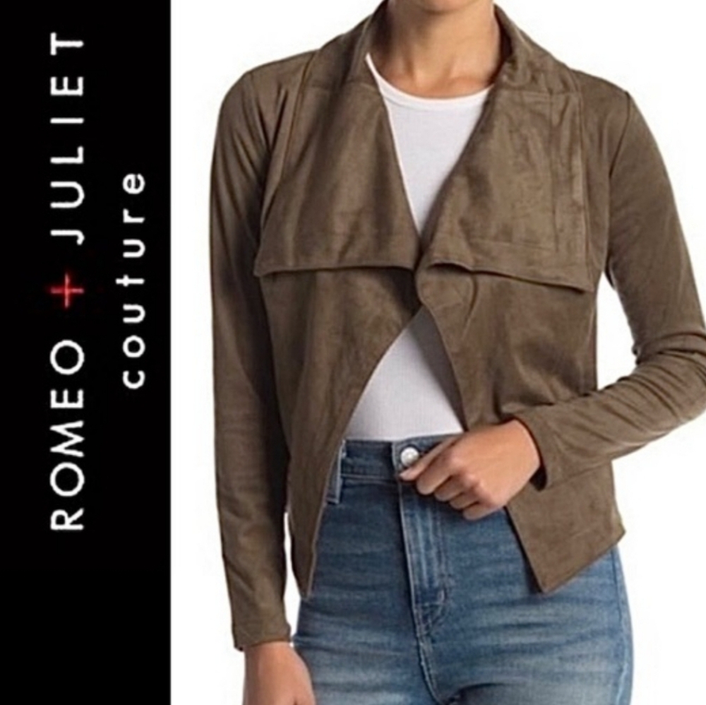 Romeo & Juliet Couture Faux Suede Cropped Olive-Green Jacket Size S